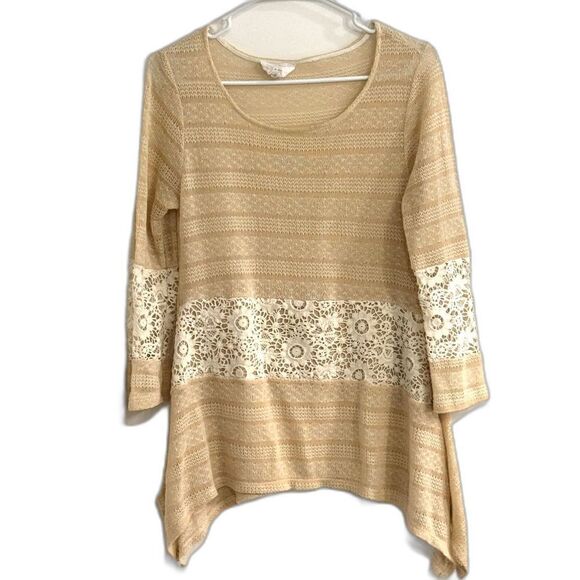 J by J.O.A. Anthropology Lightweight Cream Sweater W/ Crochet Accent SZ M EUC - Picture 1 of 4